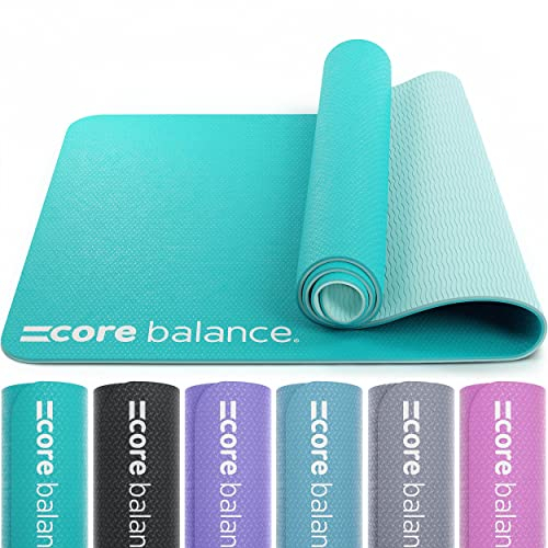 Core Balance TPE Gymnastics & Pilates Mat, Non-Slip Yoga Fitness Mat - 183cm x 65cm x 0.6cm (Teal) with Carry Strap