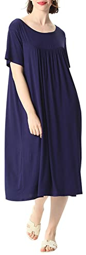 amropi Femme Chemise de Nuit Comfy Pyjama Manche Courte Robe de Nuit Été Casual Chambre à Coucher Bleu, 3XL