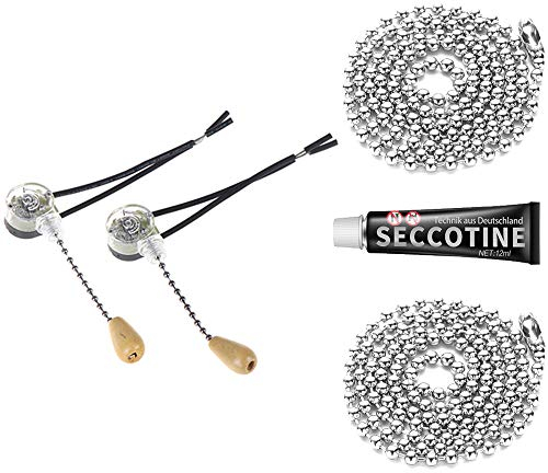 YQ 2 Pezzi Interruttore a Tirante,Catenella Interruttore Retro Per Lampada da Parete, Lampade da Tavolo,Ventilatore a Soffitto(Argento)