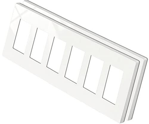 [2 Pack] BESTTEN 6-Gang Screwless Wall Plate, USWP4 White Series Decorator Outlet Cover, for Light Switch, Dimmer, GFCI, USB Receptacle, H4.69” x L11.75”