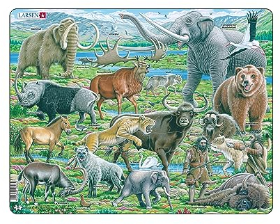 Larsen NB10 Wildtiere zur Zeit der Neandertaler, Deutsch Ausgabe, Rahmenpuzzle mit 66 Teilen