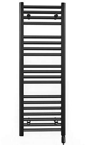 Myhomeware 400mm Wide Black Flat Electric Thermostatic Pre-Filled Towel Rail Radiator For Bathroom Designer UK (Alyssa 400 / 1000mm Electric Black)