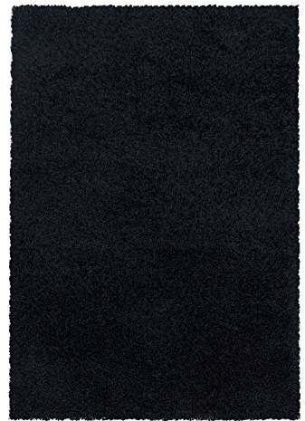 Teppium Moderner Hochflor Teppich Wohnzimmer 140 x 200 cm Schwarz - Shaggy Flauschiger Teppich, Extra Weich, Pflegeleicht und Einfarbig - für Schlafzimmer, Küche und Esszimmer