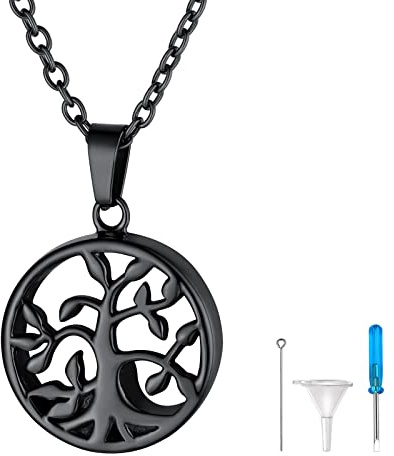 FindChic Collana Urna per Ceneri con Ciondolo a Forma Albero Della Vita in Acciaio Inossidabile Collana Portaceneri Cremazione Cane Gatto Nome/Foto Personalizzata