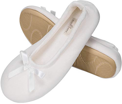 EverFoams Women's Ballerina Slippers Lightweight Comfy Memory Foam House Shoes with Stretchable Heel Design White 5/6 UK