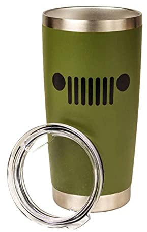 Jeep Thermobecher mit Text und Grill, pulverbeschichtet, Edelstahl, Grün, 590 ml