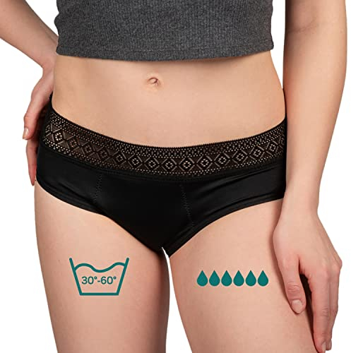 Taynie Paris Ultra stark Periodenunterwäsche - auslaufsichere Periodenwäsche - Menstruationsunterwäsche - ersetzt 6 Tampons, Periodenslip Tragedauer bis 12 Std., waschbar bis 60°C (38, Schwarz)