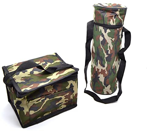 Camuflaje Bolsa 4.5 LTR Almuerzo aislada Nevera Militar y 1.5 Botellas Enfriador Picnic Camping congelador Comida envase