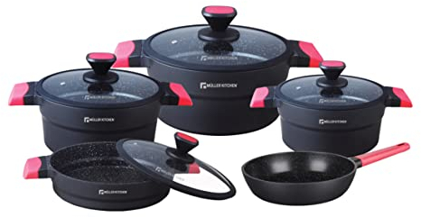 Müller Kitchen MK-3011 - Batería de cocina (9 piezas, revestimiento de mármol, para inducción)