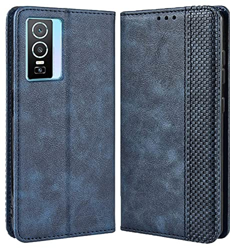 MOJIA Hülle Flip Case für VIVO Y76 5G / Y76s, PU Dünne Magnetische Klapphülle Handyhülle Schutzhülle mit Kartenfach und Standfunktion. Blau