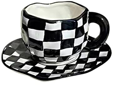 Taza monocromática nórdica Taza de tablero de ajedrez blanco y negro Taza de cerámica Ins Taza de café Plato de té Tazas de té de la tarde Tazas creativas