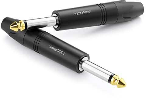 DeleyCON Adaptador de Audio Toma Jack 6,3mm Mono Confeccionable - Enchufe TS 6,35mm a Conector Bruto para Cables y Dispositivos - Altavoz, Micrófono, Mezclador, Instrumentos Musicales