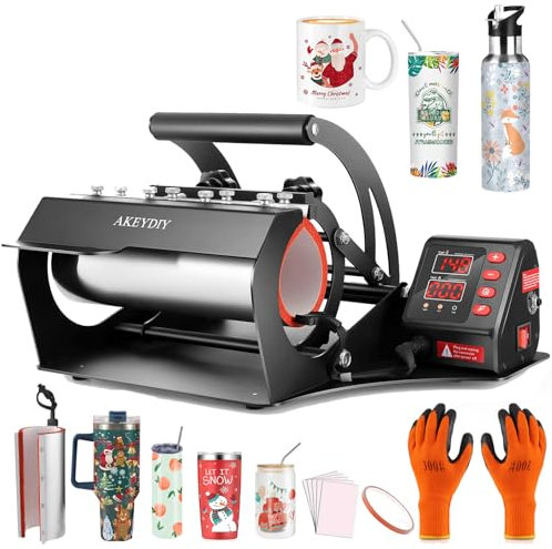 AKEYDIY Tumbler Mug Heat Press 10-30oz Sublimation Straight Blank Skinny Tumbler Cup Heat Press, Mug Tumbler Press Machine 20 and 30 oz 11oz 15oz 16oz DIY Heat Transfer Straight Skinny Tumbler
