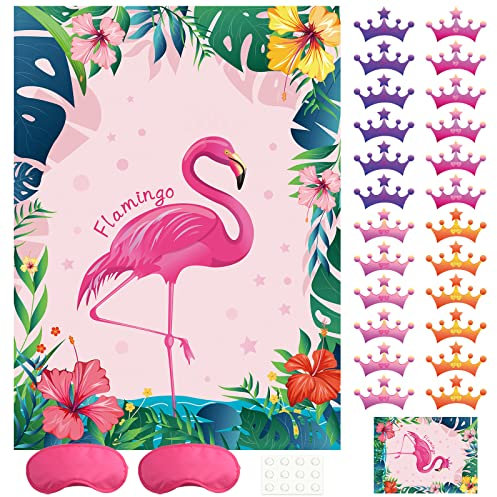 NEBURORA Pin The Crown on The Flamingo with 24 Crowns Pin The Crown on The Flamingo Theme Party Game for Kids Birthday Party Supplies