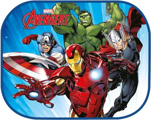 Tataway Paar Marvel Avengers Auto-Seitenmarkisen 44x35 cm — Sonnenschutz für Kinder mit Offiziellen Grafiken von Iron Man, Thor, Hulk, Captain America