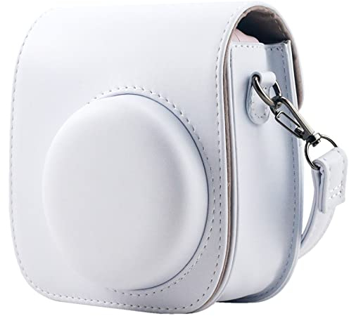 Frankmate Étui de protection compatible avec appareil photo instantané Fujifilm Instax Mini 12 11 9 8 avec poche et sangle réglable (blanc)