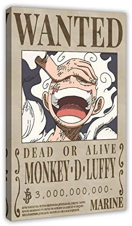 Anime Straw Hat Pirates Bounty Poster Monkey D. Luffy Wanted Poster Gear 5 Nika Type Canvas Poster Wall Art Decor Print Picture Paintings for Living Room Bedroom Decoration Frame-style 16x24inch(40x60