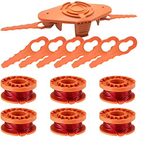 WA0010 - Lame di ricambio compatibili con decespugliatori Worx WA0004 WG154 WG163 WG160 WG180 WG175 WG155 WG151, linea da 1,65 mm, 3,05 m (6 bobine, 8 lame e 1 disco)