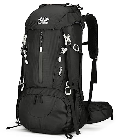 Esup 50L Wanderrucksack Herren Camping Rucksack mit Regenschutz 45l+5l Leichter Rucksackrucksack Reiserucksack (Schwarz Neu)