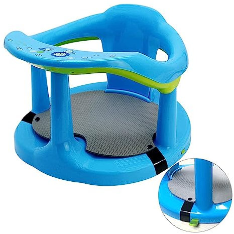 Rianpesn Asiento bañera Bebe, Silla Antideslizante para bebé, Asiento para bañera bebé con 4 ventosas para niños y niñas 6 a 18 Meses, Alfombrilla Antideslizante Azul + Correa