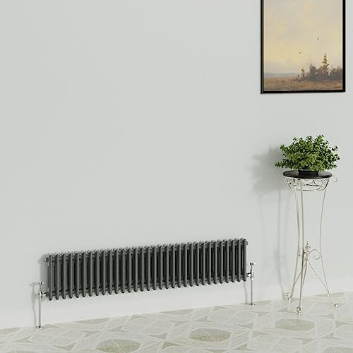 WarmeHaus Traditional Radiator Anthracite Horizontal Double Column Cast Iron Grey Radiators 300x1460mm