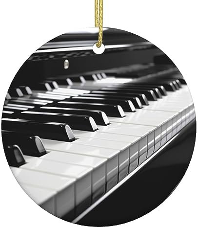 Christmas Tree Ceramic Hanging Round Shape Ornaments with Gold Ribbon Piano Keyboard Ceramic Ornaments Crafts Christmas Tree Decorations for Holiday