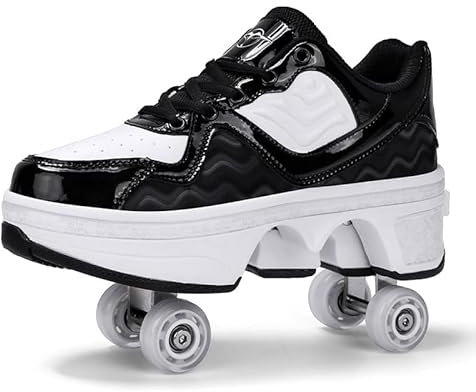 GRFIT Mädchen und Kinder Rollschuhe Schuhe mit Rollen Verstellbar Quad Kick Roller Skates for Women 2 in 1 Inline-Skates Deformation Sneakers für Anfänger,43