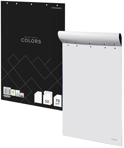 Top-2000 Carta Flipchart 64 x 90 cm, 50 fogli, grammatura 70 g/m², ideale per uffici o sale conferenze, dorso incollato, 1 pezzo, carta bianca, 400169250