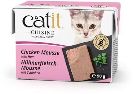Catit Cuisine - Premium Nassfutter für Katzen - Mousse mit Hühnerfleisch und Schinken, Alleinfuttermittel, 90g, getreidefrei, hoher Fleischanteil