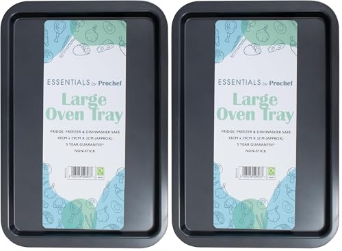 Prochef Extra Large Oven Tray, Carbon Steel, 43 x 29 x 2cm (Pack of 2)