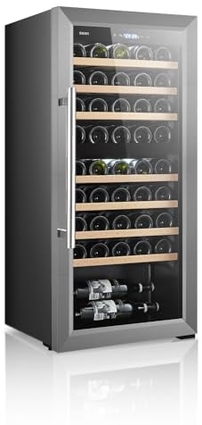SVAN Vinoteca 45 Botellas Negro SVN4500D. 85W, 2 Zonas Independientes, Display LED táctil, Pantalla Digital Exterior, 7 Baldas de Madera, 1 Rejillas Metálicas, Clase de Eficiencia Enérgetica G