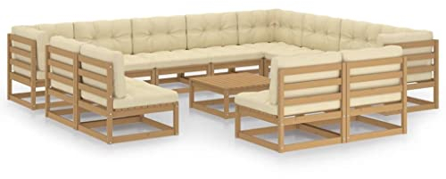 MNISDFL Gartenlounge Biertischgarnitur Terrassenmöbel 13-TLG. Garten-Lounge-Set Kissen Honigbraun Kiefer Massivholz