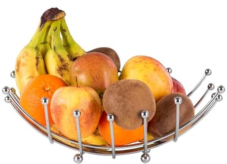 Innoteck Essentials Chrome Fruit Bowl Nest Shape - Wire Basket - Storage for Fruit, Vegetables, Snacks, and More - Decorative Centerpiece for Kitchen, Table Countertop, and Pantry