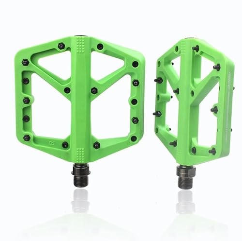 Inovey 9/16 Mountainbike Pedale Nylon Fiber Du Lager Pedale Anti-Rutsch Flat Pedale Leichte Und Breite Flat Plattform Fahrrad Pedale Für BMX Road MTB -grün -14mm