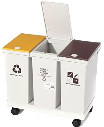 DIIDIIFF Poubelle de Cuisine avec roulettes à Bouton-Poussoir, Poubelle d'angle, Seau à ordures sur Pied, Poubelle triée à Sec et Humide, Poubelle à Compost 24/36 L pour Cuisine