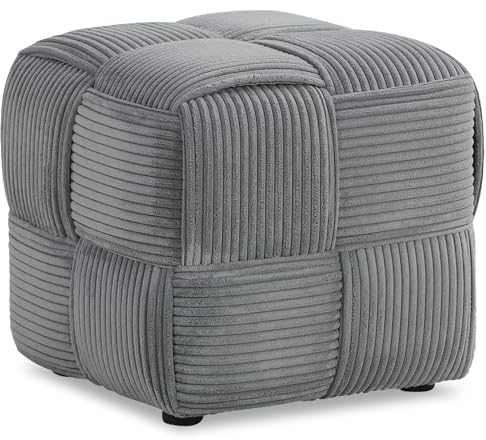 Homestyle4u 2647, Sitzhocker Cord Grau Pouf Sitzsack Sitzwürfel Polsterhocker Hocker Sitzpouf Fußhocker gepolstert