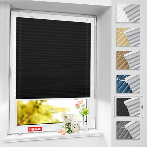 BelleMax Plissee ohne Bohren Verdunkelung Klemmfix, Thermo Plissee Schwarz 75x130 cm(BxH), Verdunklungsplissee 100% Verdunkelnd & lichtundurchlässig, Sichtschutz und Sonnenschutz für Fenster & Tür