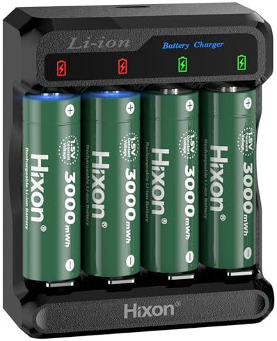 Hixon Wiederaufladbare AA Akku Lithium, 4er-Pack mit Ladegerät, Ladezyklen Bis zu 1600+, Schnelllade 1,5V Lithium AA Batterie 3000mWh (1,5V 2000 mAh)