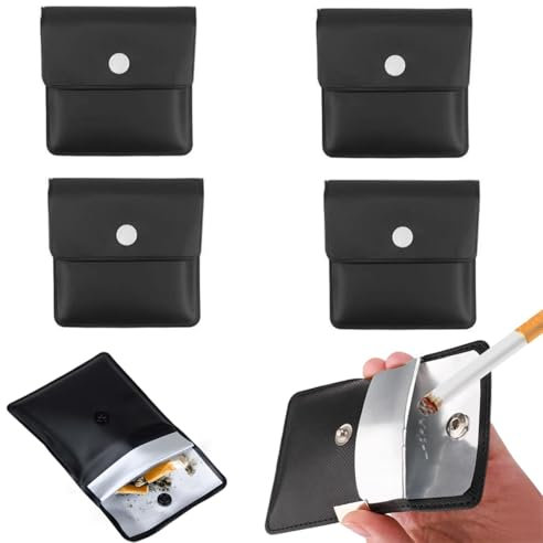 Lot de 4 Cendrier portable, cendrier de poche portable, cendrier de poche, cendrier à cigarettes portable, cendrier de poche ignifuge, sac anti-odeur, ignifuge en PVC, noir