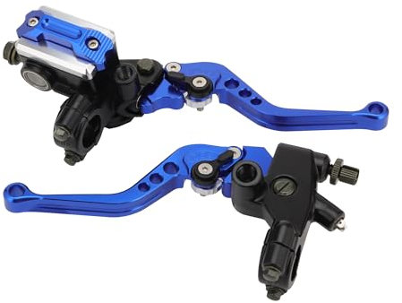 GOOFIT 22mm Blau Universal Motorrad Bremse Kupplungshebel Lenker Bremse Hauptzylinder Reservoir Bremshebel Set Ersatz für Dirt Bike Scooter