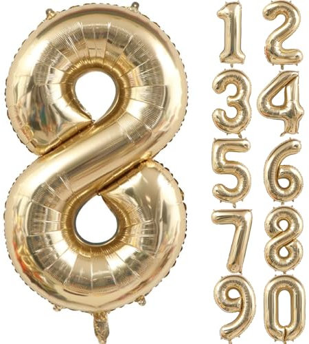 40 Zoll Gold Luftballon Zahlen 8 Hellgold Ballons 8 Champagner Gold Ballon 8. Geburtstag Deko Weißgold Folienballon Zahl 8 Riesenzahl Ballon 8 Party Hochzeit Kindergeburtstag Geburtstag (Nummer 8)
