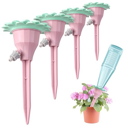 RoseFlower Irrigation Goutte à Goutte Kit, Lot de 4 arrosage des Plantes en Vacances pour l'intérieur et l'extérieur, Le Jardin, oyas a Planter Terre Cuite, Goutte Bouteille -Peut régler la Vitesse