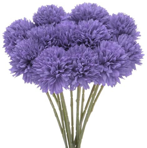 M METERXITY 12er-Pack künstliche Chrysanthemenball-Blumen, 11 Zoll Faux-Hortensien-Seidensträuße Real Touch Faux-Blumen für Zuhause/Hochzeit/Weihnachten [Lila]