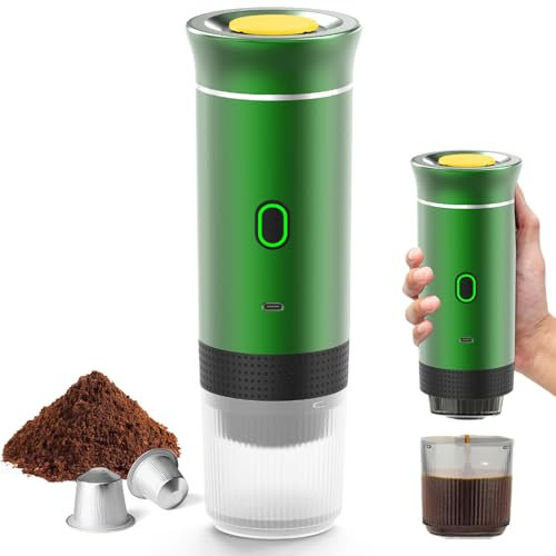 Machine à Cafe Portable, 3 En 1 Cafetiere Portable 12V, Auto-Chauffage De 4 à 6 Minutes, Petites Capsules, Grandes Capsules, Café Moulu, Pour Le Camping, Bureau, Maison, Voiture (vert)