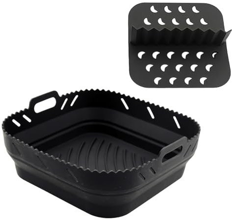 Silicone Air Fryer Liner with Divider, 8.5 Inch Air Fryer Basket Tray Liner, Square Silicone Air Fryer Accessories for Ninja Speedi Cosori Tefal Instant Vortex Philips Air Fryer