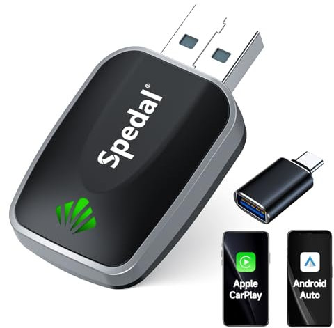 Spedal CL320 CarPlay & Android Auto Wireless Adapter – 2 IN 1 Konvertiert Wired zu Wireless, Plug & Play, Kompatibel mit Autos ab 2016, iOS 10+ & Android 11+, Mini & Stabil mit USB-C/A-Kabel