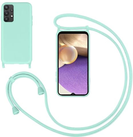 Coque pour Samsung Galaxy A53 avec Cordon,Souple Silicone Housse avec Bandoulière en Nylon, Réglable Lanyard Case Protection Complète Cover Etui Antichoc Protection,Vert Clair