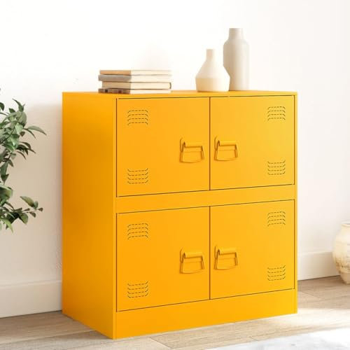 NQJIBUE Artikel-Kommode Senf Gelb 67x39x73 cm Stahl, Schränke & Lagerung, Büffets & Kommoden