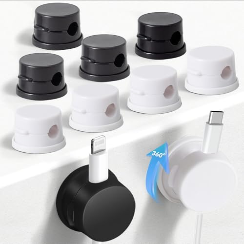 MARUKO 10 Stück Kabelhalter, 360° Drehbare Magnetische Kabelclips, Selbstklebende Kabelhalter für Schreibtisch, Auto, Nachttisch, Büro, Haus,Tragbarer Speicher(Schwarz&Weiß)