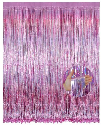 Tourima Lametta Vorhang Rosa, 250cm X 100cm Lametta Vorhänge Rosa Glitzer für Deko Geburtstag Mädchen und Geburtstagsdeko Rosa, Lametta Vorhang Pink für Glitzer Tinsel Curtain Geburtstagsdeko Rosa